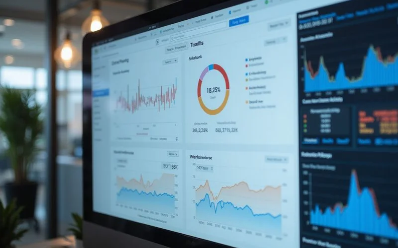 Analytics screen showing search performance data with AI Overview citation tracking and traffic attribution from AI-generated results
