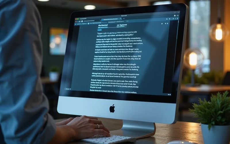 Content editor formatting a blog post with optimized heading structure and snippet-targeted answer paragraphs on a desktop computer screen