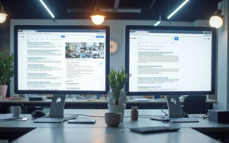 Side by side comparison of traditional search engine results page and AI-generated answer showing how GEO changes search visibility strategy