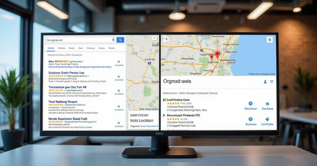 Split screen comparison showing Google Maps local pack results versus organic search results