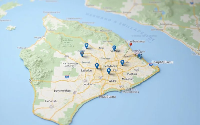 Map view of Honolulu showing multiple local business pins and search radius for near me queries on Google Maps