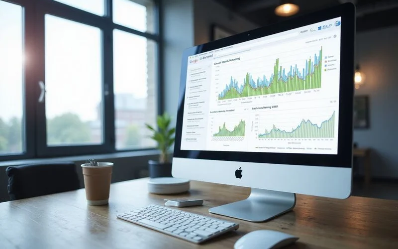 Dashboard showing local search ranking improvements over time with charts displaying increased visibility in near me search results