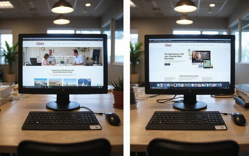 Side-by-side comparison of a template website versus a custom-designed website for a Honolulu business showing the difference in visual quality and branding