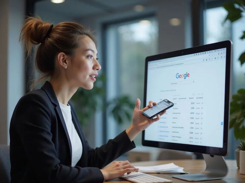 Person using voice search on a smart device with answer engine results displayed