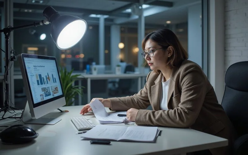 Content strategist researching topics and analyzing search data to plan a comprehensive content marketing calendar