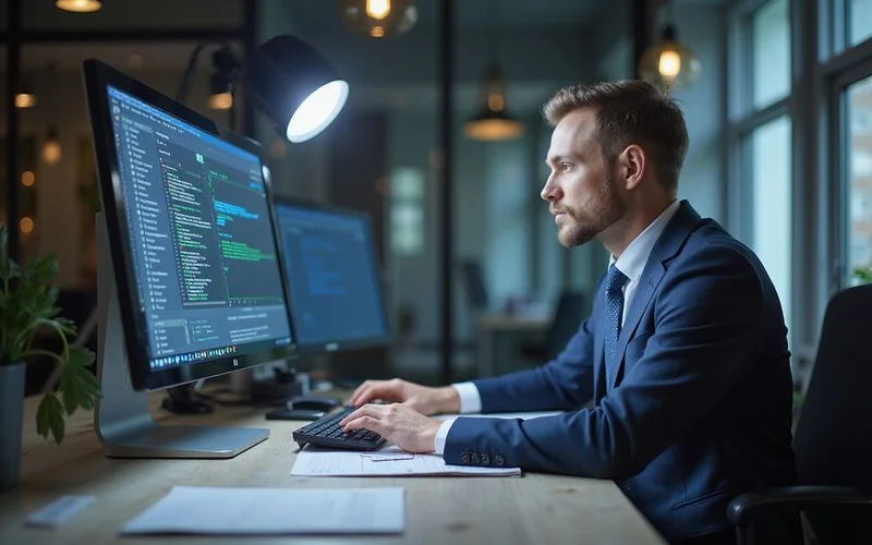 SEO strategist analyzing keyword research data and competitive analysis for organic search optimization campaign