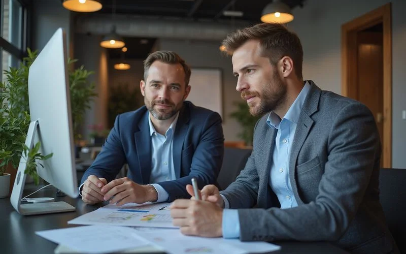 Marketing team reviewing retargeting campaign results and planning creative optimization for social media advertisements