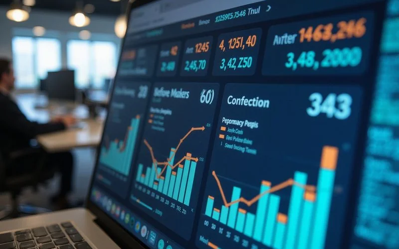 Performance metrics dashboard showing before and after improvements from technical SEO optimization with page speed scores
