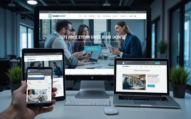 Completed professional business website being tested on various devices showing mobile responsive design and fast loading performance